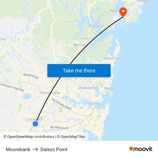 Moorebank to Daleys Point map