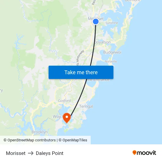 Morisset to Daleys Point map