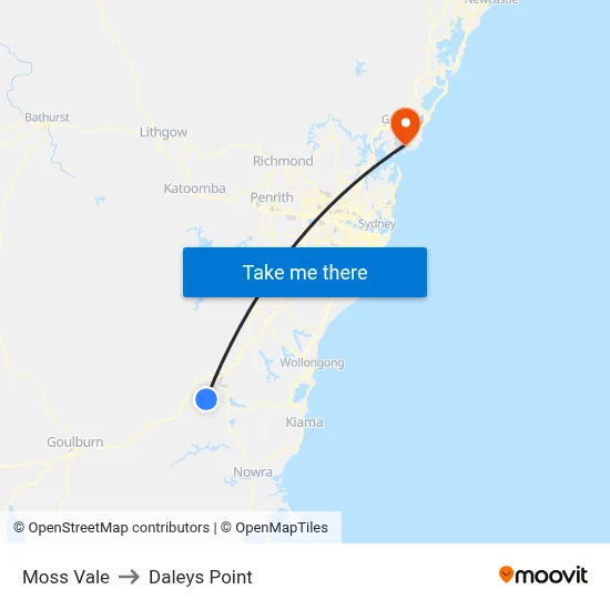 Moss Vale to Daleys Point map