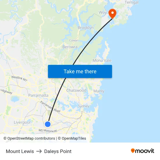 Mount Lewis to Daleys Point map