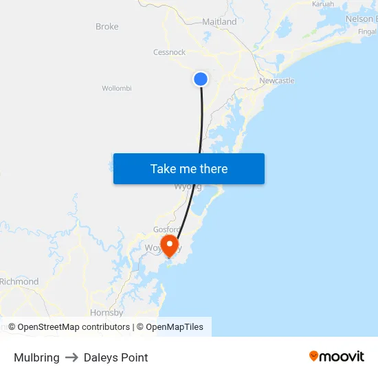 Mulbring to Daleys Point map