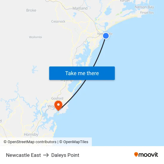 Newcastle East to Daleys Point map
