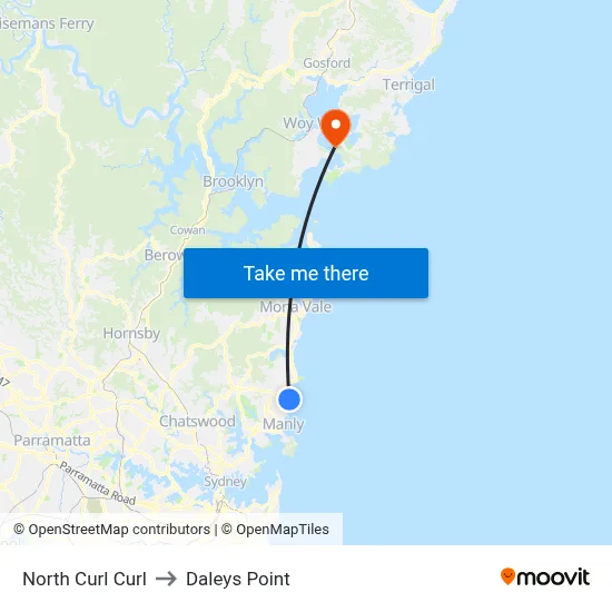 North Curl Curl to Daleys Point map