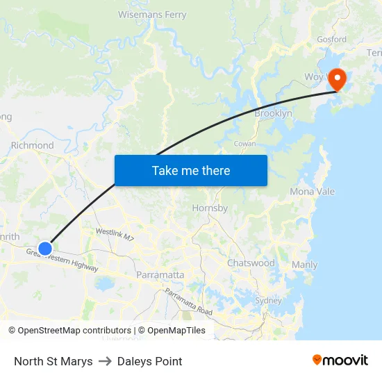 North St Marys to Daleys Point map