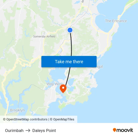 Ourimbah to Daleys Point map