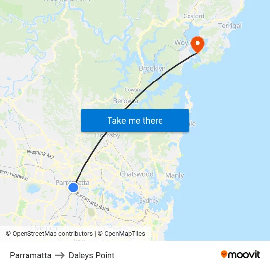 Parramatta to Daleys Point map