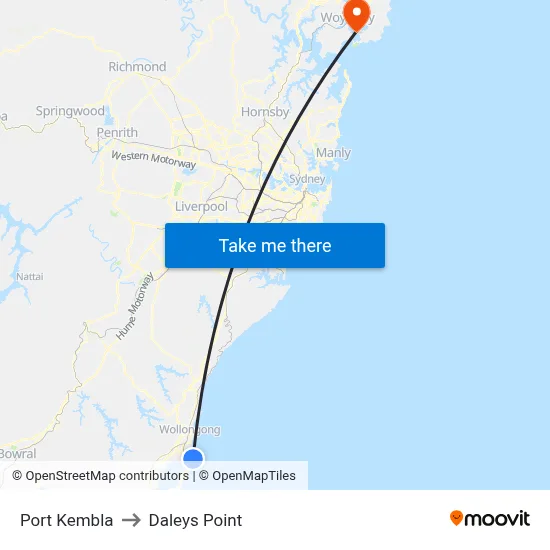 Port Kembla to Daleys Point map