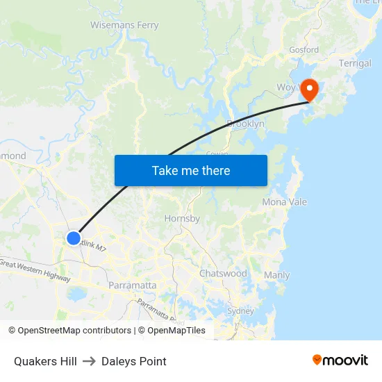 Quakers Hill to Daleys Point map