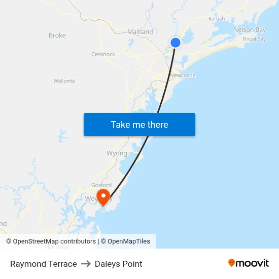 Raymond Terrace to Daleys Point map