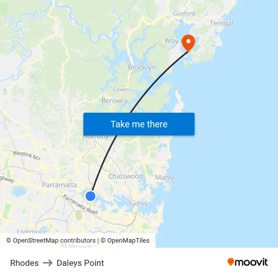 Rhodes to Daleys Point map