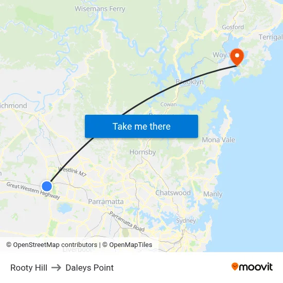 Rooty Hill to Daleys Point map