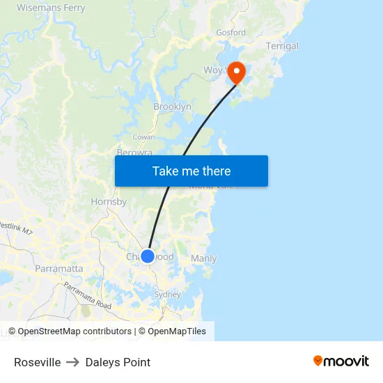 Roseville to Daleys Point map