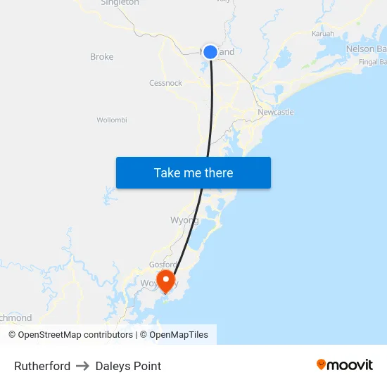 Rutherford to Daleys Point map