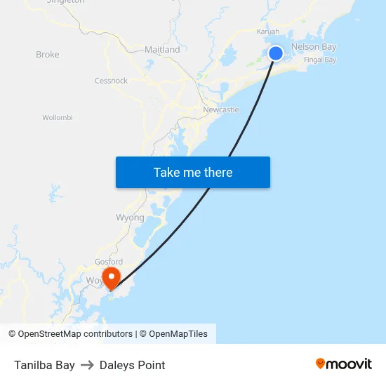 Tanilba Bay to Daleys Point map