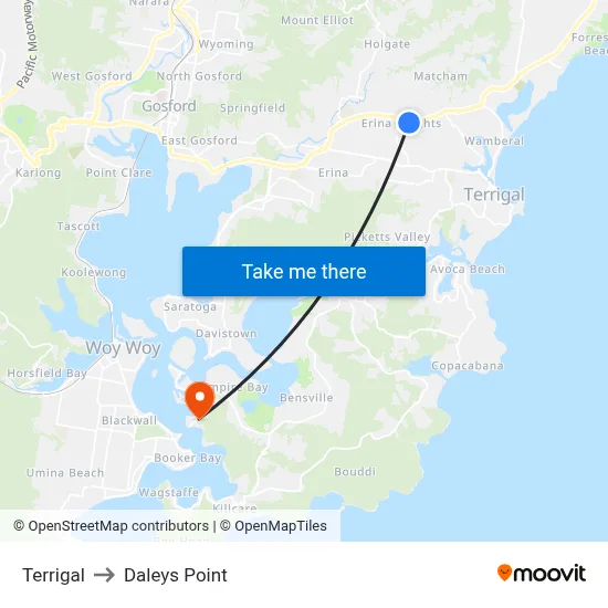 Terrigal to Daleys Point map
