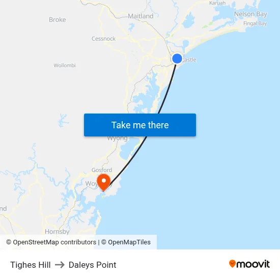 Tighes Hill to Daleys Point map
