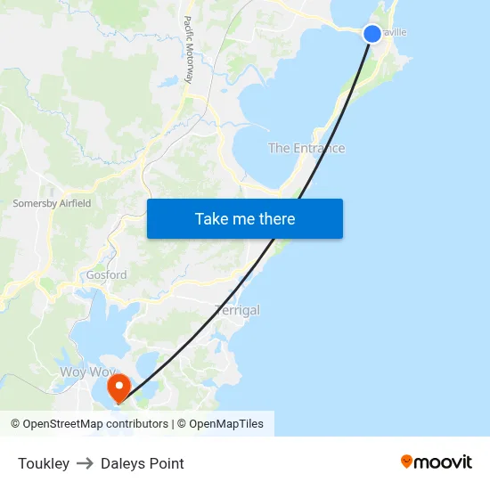 Toukley to Daleys Point map