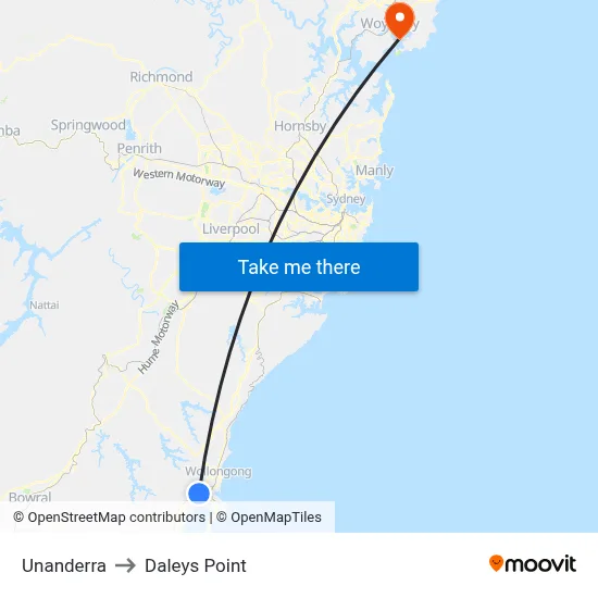 Unanderra to Daleys Point map
