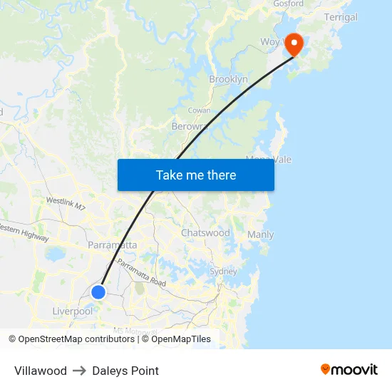Villawood to Daleys Point map