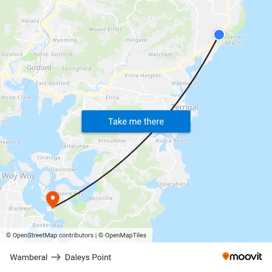 Wamberal to Daleys Point map