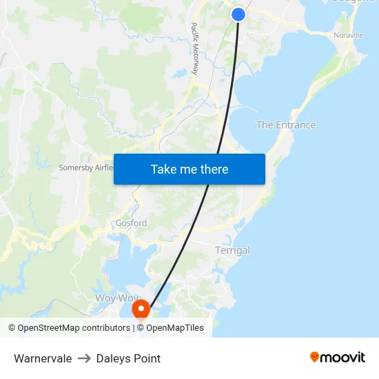 Warnervale to Daleys Point map