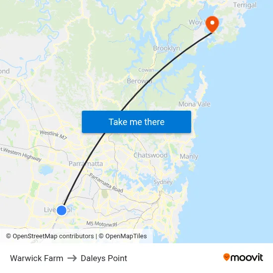 Warwick Farm to Daleys Point map