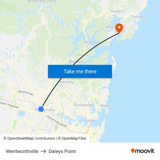 Wentworthville to Daleys Point map