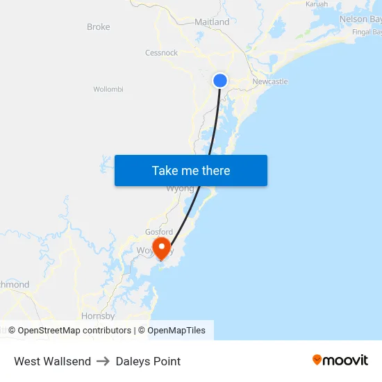 West Wallsend to Daleys Point map
