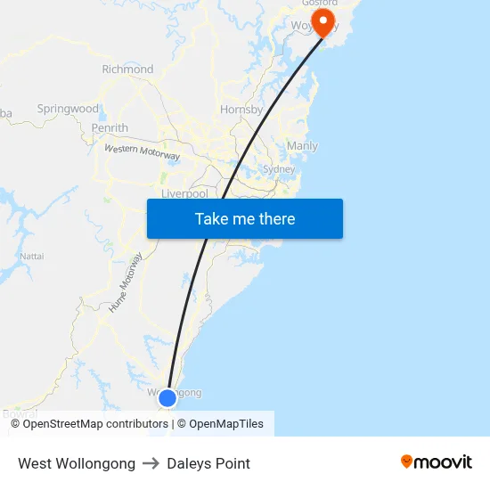 West Wollongong to Daleys Point map