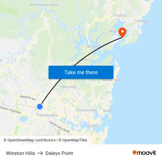 Winston Hills to Daleys Point map