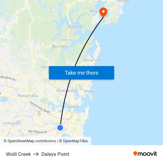 Wolli Creek to Daleys Point map