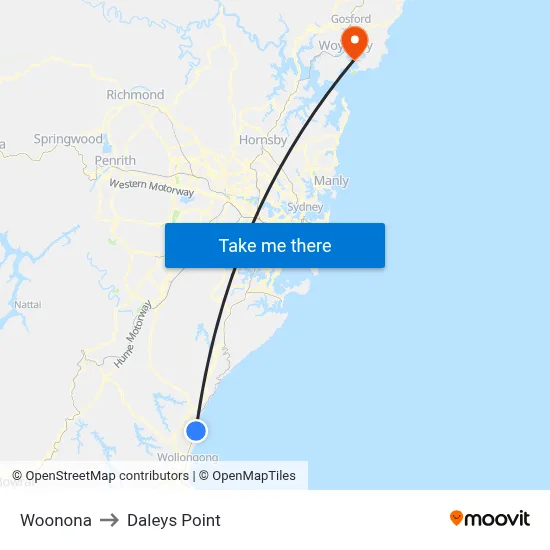 Woonona to Daleys Point map