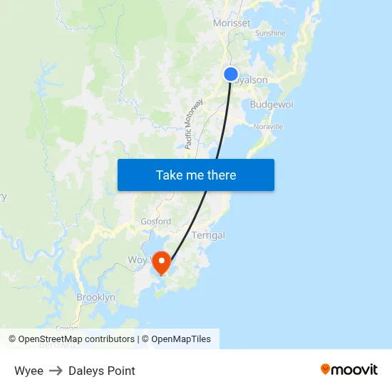 Wyee to Daleys Point map