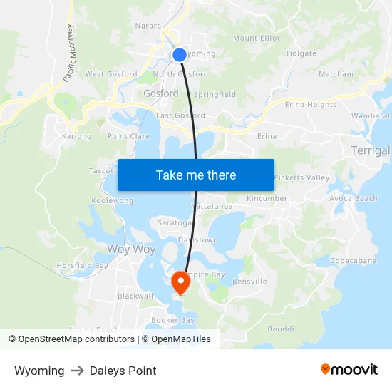 Wyoming to Daleys Point map