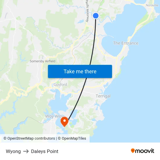 Wyong to Daleys Point map