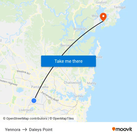 Yennora to Daleys Point map