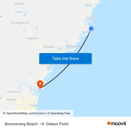 Boomerang Beach to Daleys Point map