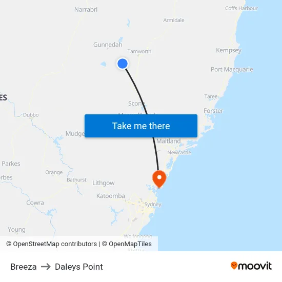 Breeza to Daleys Point map