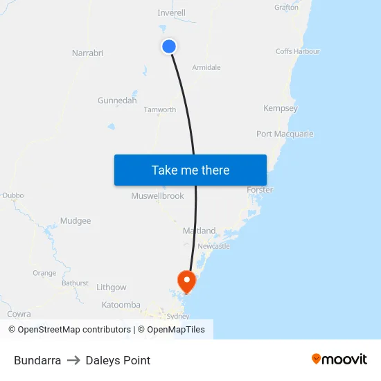 Bundarra to Daleys Point map