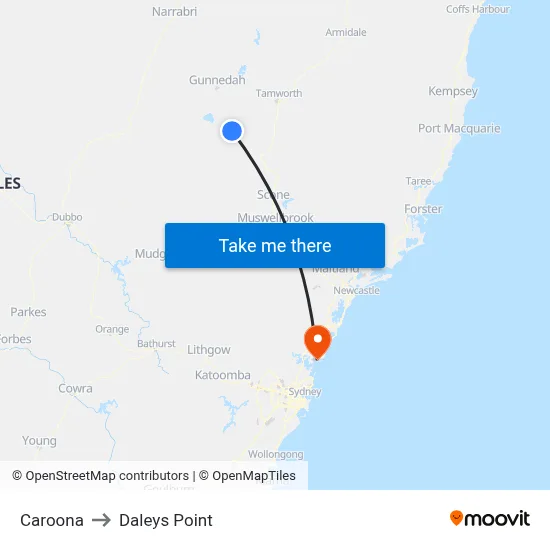 Caroona to Daleys Point map