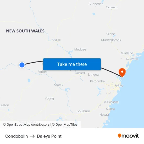 Condobolin to Daleys Point map