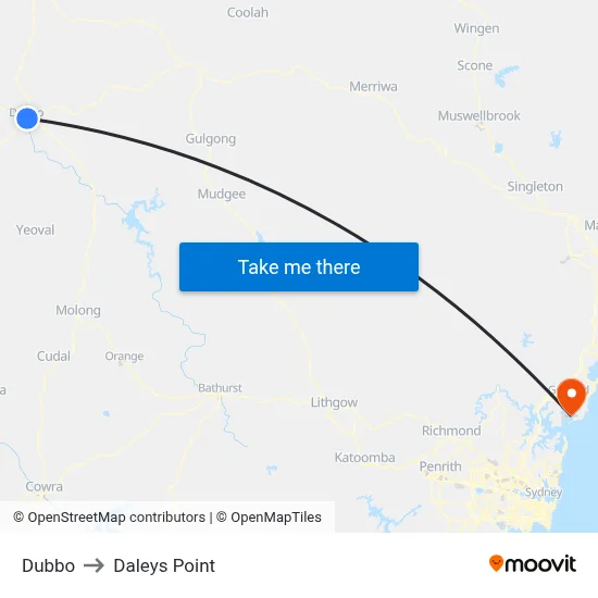 Dubbo to Daleys Point map