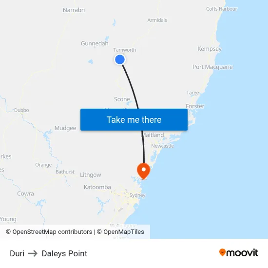 Duri to Daleys Point map