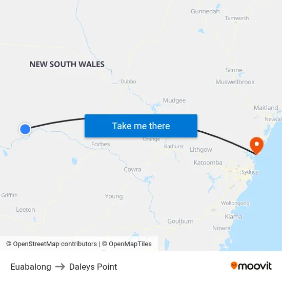 Euabalong to Daleys Point map