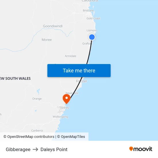 Gibberagee to Daleys Point map