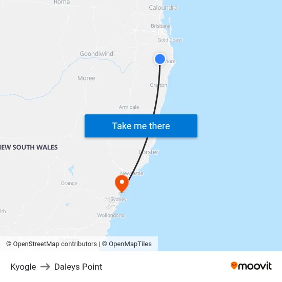 Kyogle to Daleys Point map