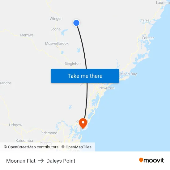 Moonan Flat to Daleys Point map