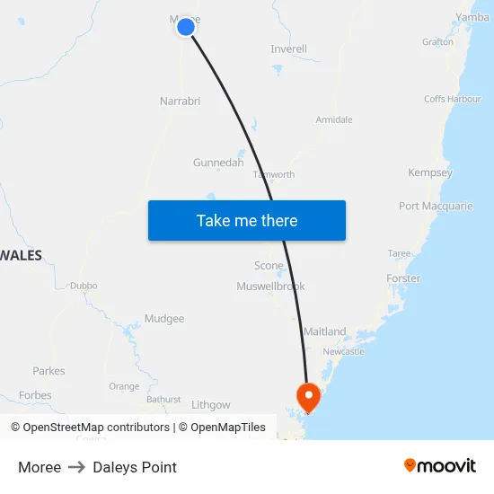 Moree to Daleys Point map