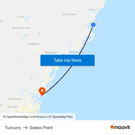 Tuncurry to Daleys Point map