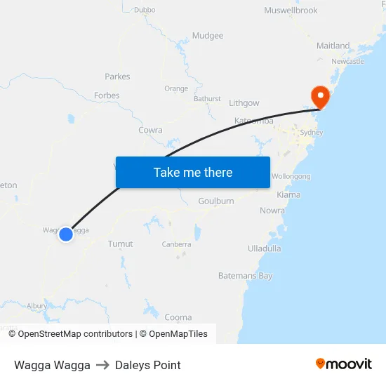 Wagga Wagga to Daleys Point map